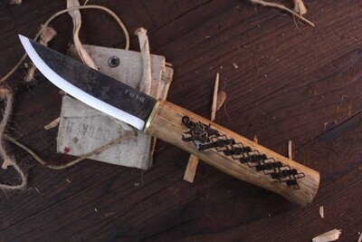 Condor Tool &amp; Knife Norse Dragon 3.88&quot; Fixed Blade / Laser Engraved Dragon Design On Hickory / Forge Finished 1095