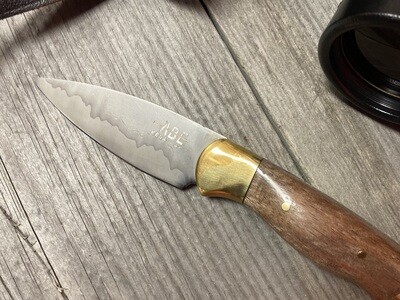 ABE Knives 3.5” Drop Point Hunting Knife / Walnut with Brass Bolster / San Mai 1095 / Mild Steel