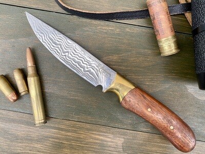ABE Knives 4.5” Utility Knife / Cannery Beam Wood / Damascus 1085+15N20