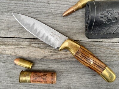 ABE Knives 3.75” Drop Point Hunting Knife / Bacote w/ Brass Bolsters / San Mai L6 / Mild Steel