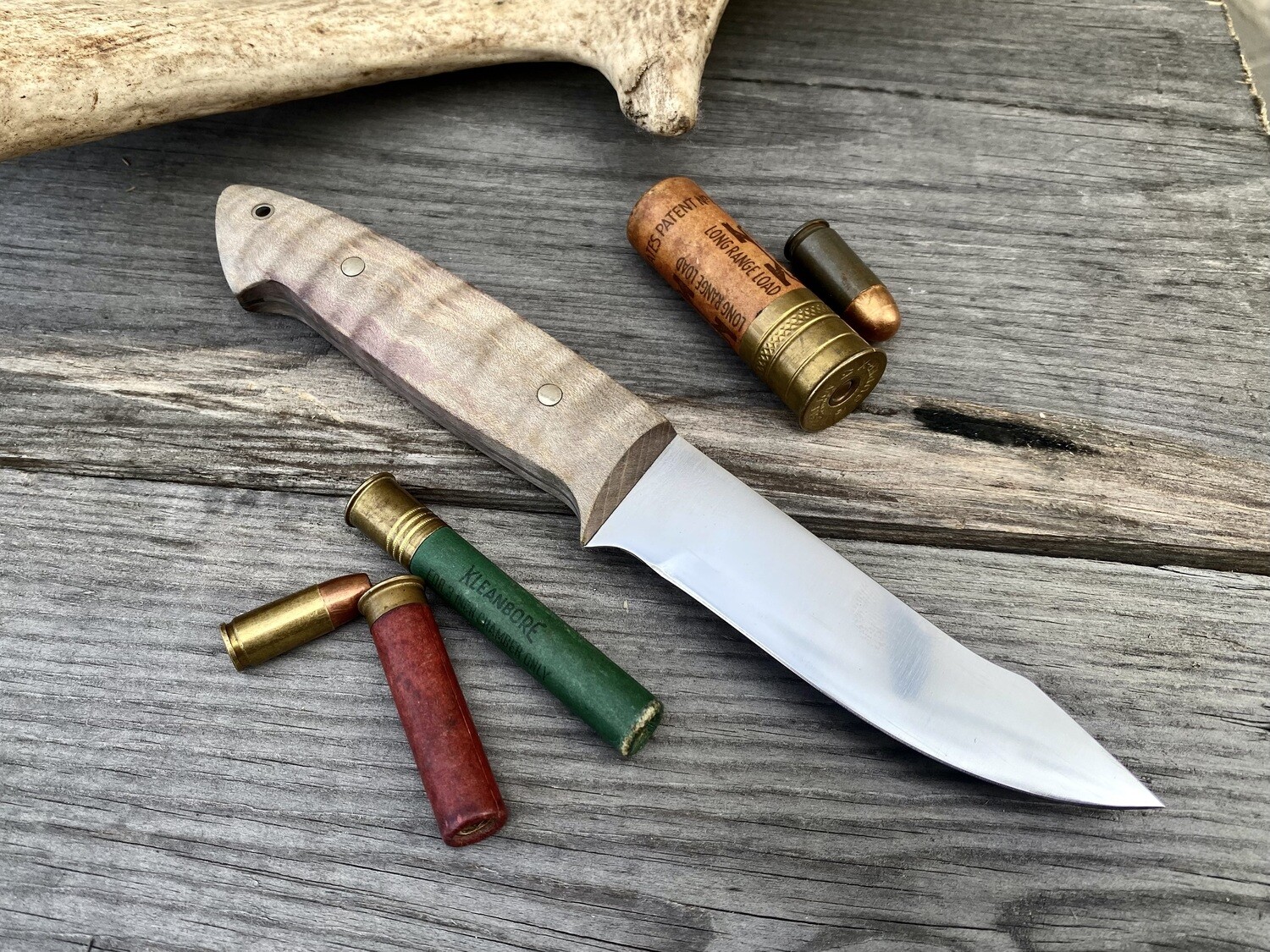 John Chamberlin Harpoon Point Skinner 4&quot; Fixed Blade / Stabilized Pecan Wood/ Satin 440c