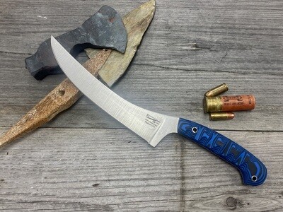 Bordertown Blades 7.5&quot; Offset Fillet / Contoured Black &amp; Blue G-10 / Satin AEB-L