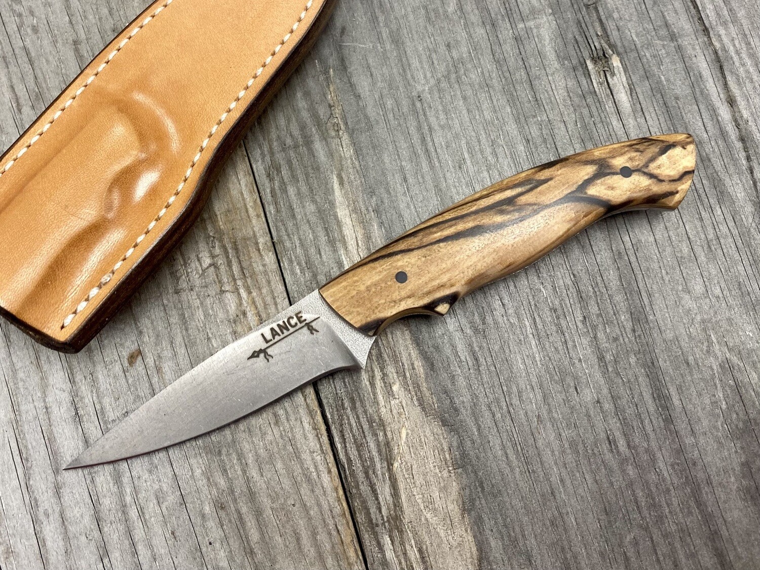 Lance Knives 3.45&quot; Modified Yentna Fixed Blade / Spalted Macadamia Wood / Stonewashed Nitro-V