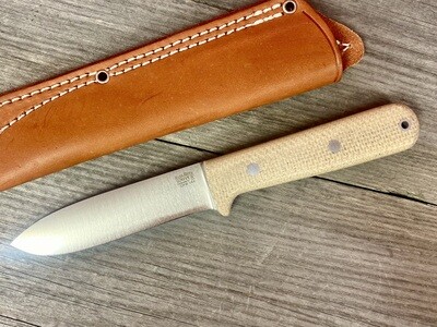 Bark River Kephart 4.5&quot; Fixed Blade / White Burlap Micarta / Red Liners / Satin Finish CPM-154 (Pre Owned)
