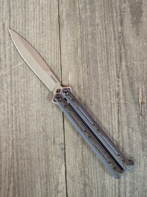 Kershaw Lucha 4.7&quot; Butterfly Knife / Blue Anodized Titanium and Carbon Fiber / Stonewash CPM 20CV