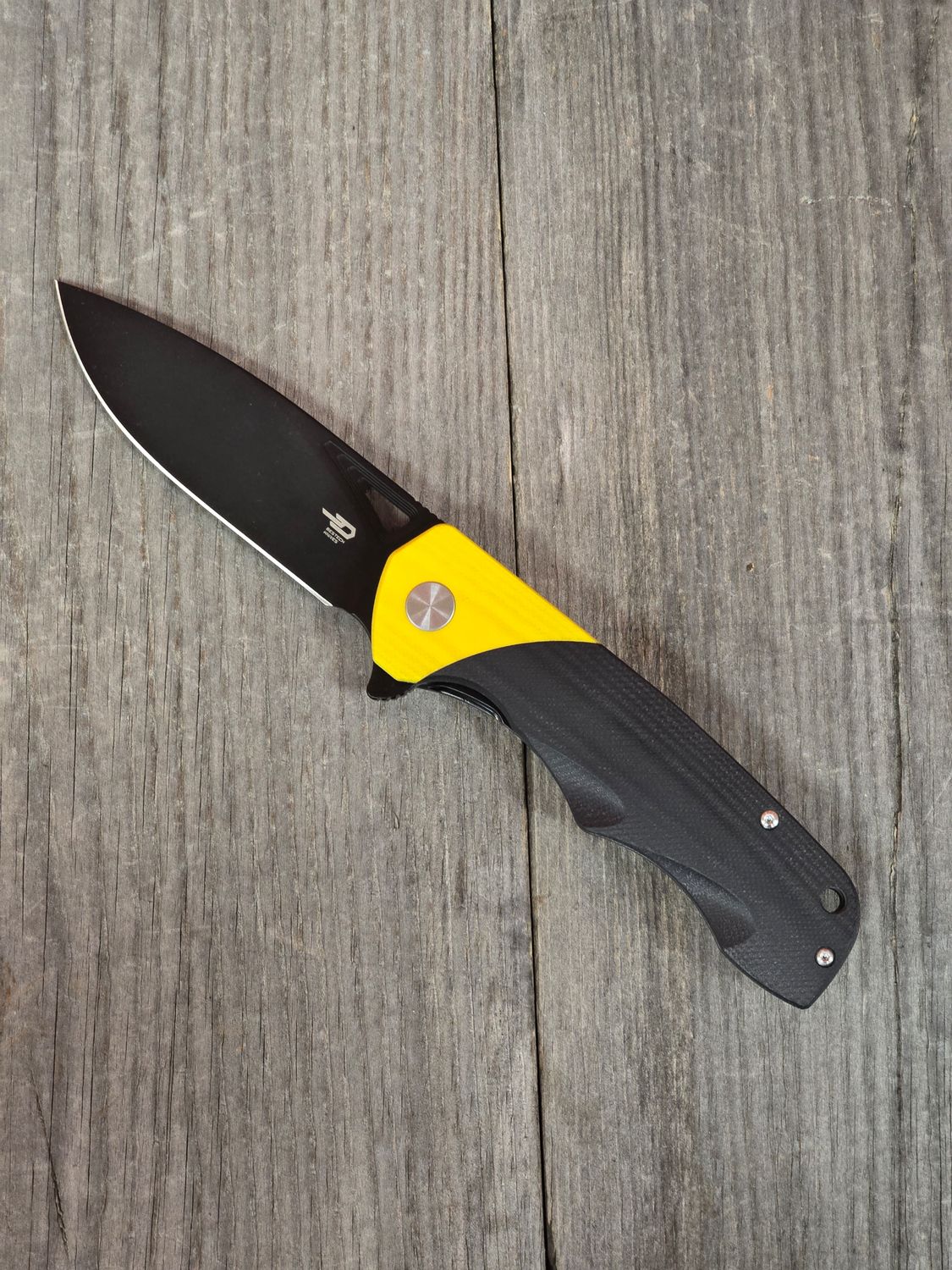 Bestech Knives Airstream 3.75&quot; Linerlock / Black and Yellow G10 / Black Stonewashed D2