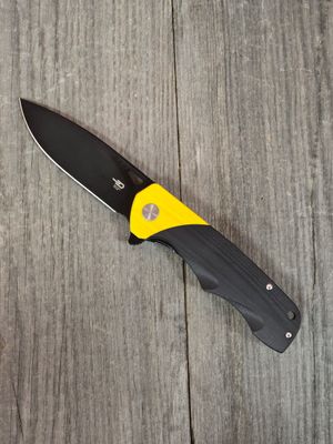 Bestech Knives Airstream 3.75&quot; Linerlock / Black and Yellow G10 / Black Stonewashed D2