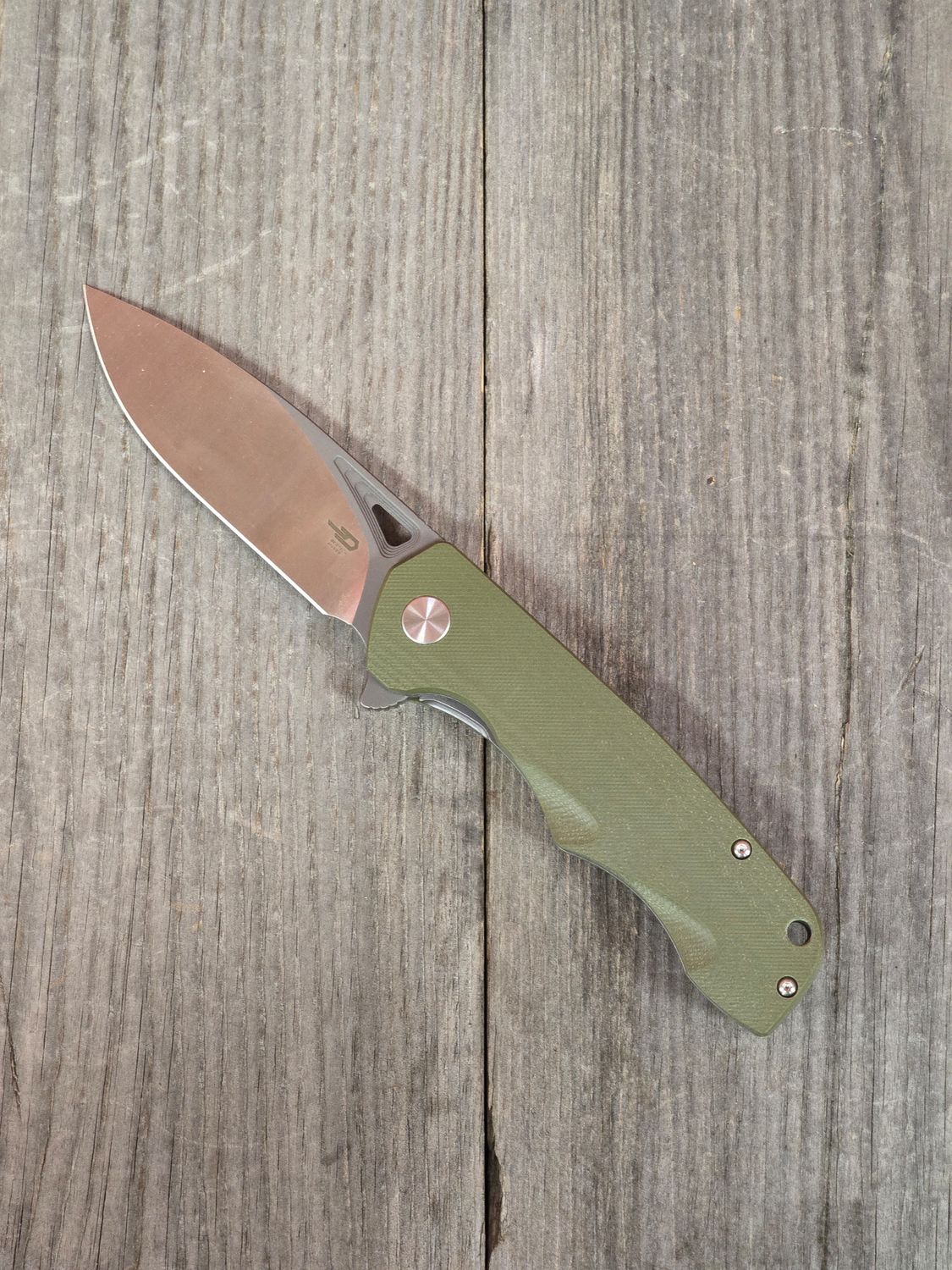 Bestech Knives Airstream 3.75&quot; Linerlock / OD Green G10 / Two Tone D2