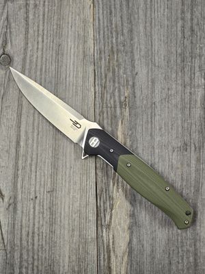 Bestech Knives Swordfish 3.875&quot; Linerlock / Black and Green G10 / Satin Magnacut