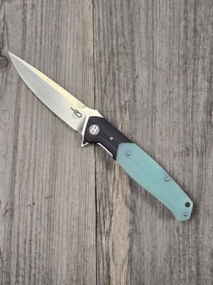 Bestech Knives Swordfish 3.875&quot; Linerlock / Black and Jade G10 / Satin D2