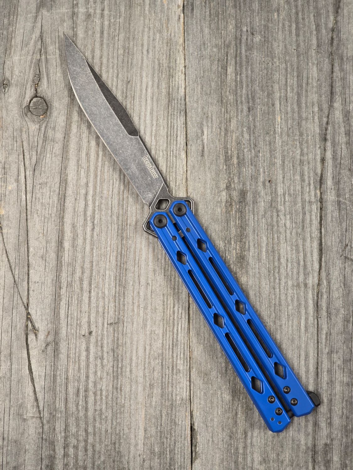 Kershaw Lucha 4.5&quot; Balisong / Blue Coated Stainless Steel / Black Stonewash Sandvik 14C28N