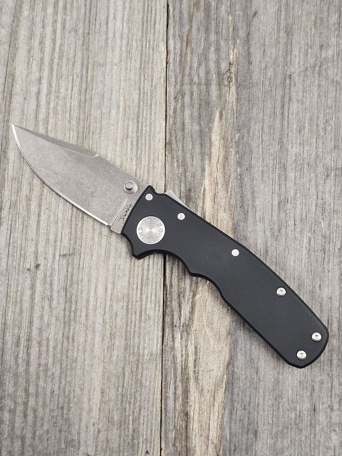 Demko Knives AD20.5SC 2.75&quot; Folder / Black Aluminum / Clip-Point Stonewash 20CV