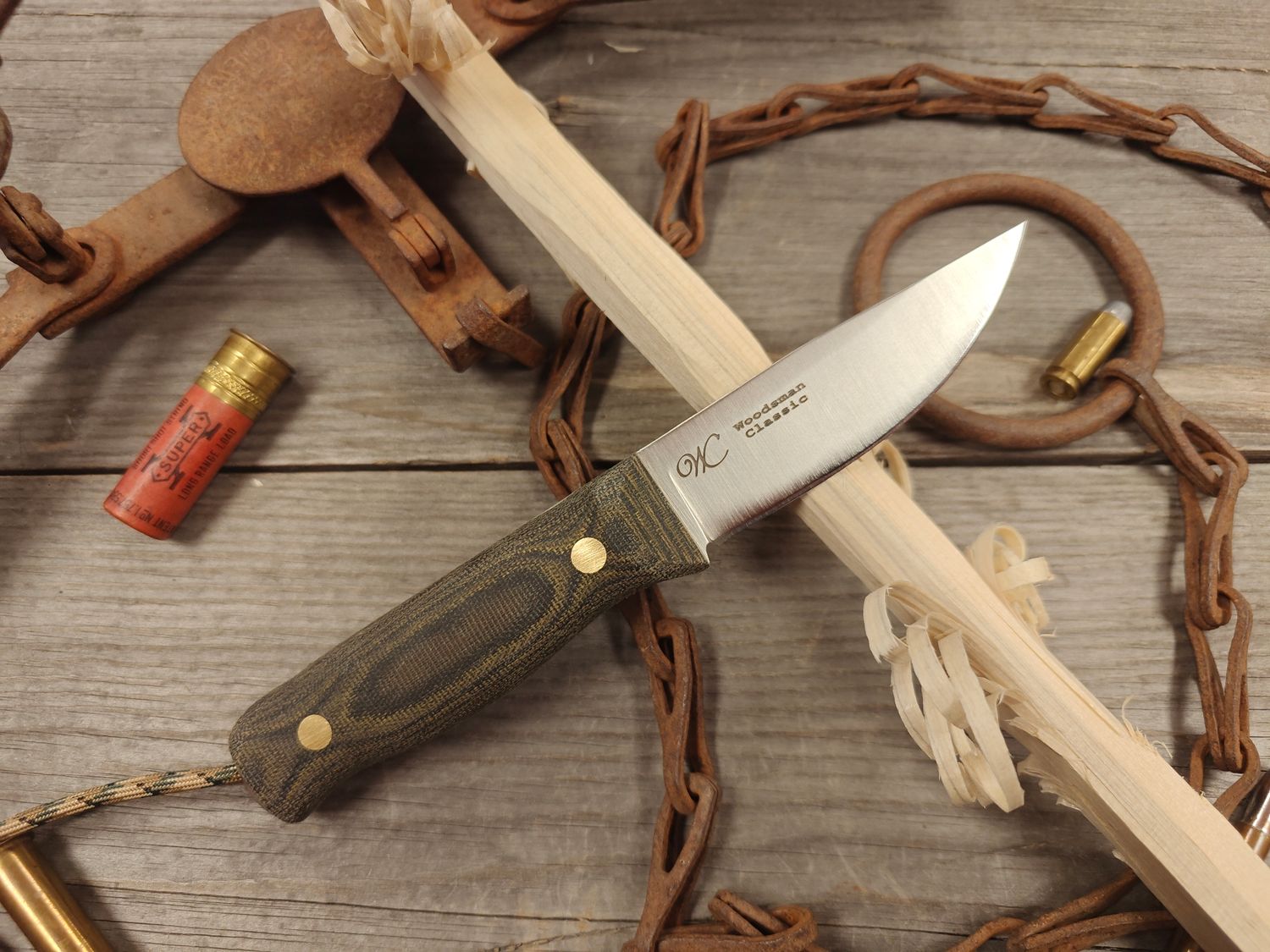 William Collins Woodsman Classic Saber 4&quot; Fixed Blade / Camo Micarta / Satin AEB-L