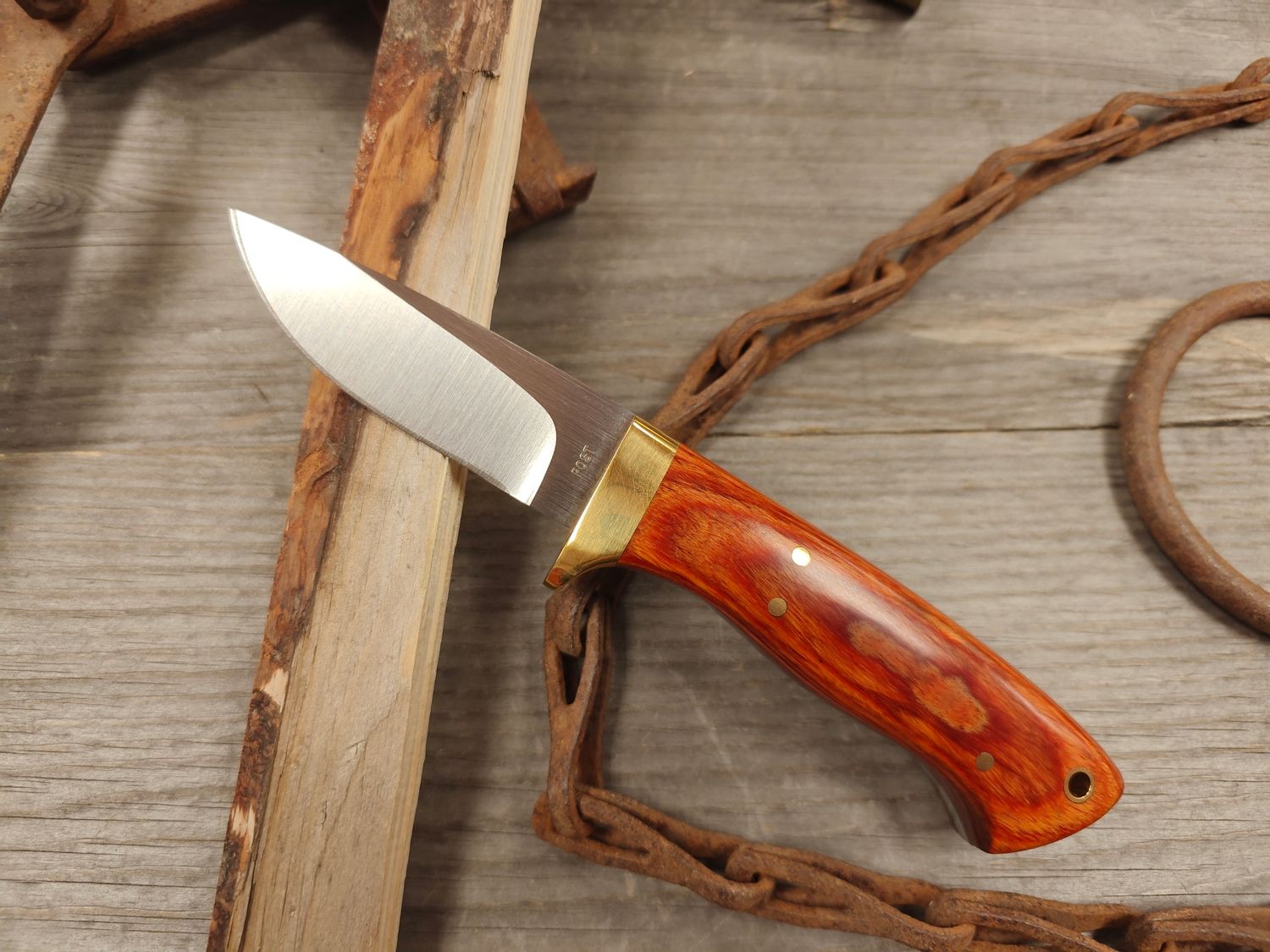 Ron Post Knives Mini Skinner 3&quot; Fixed Blade / Assorted Dymondwood w/ Brass Guard / Satin CPM-154