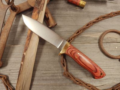 Ron Post Knives Model 300 5.5&quot; Fixed Blade / Assorted Dymondwood w/ Brass Guard / Satin CPM-154