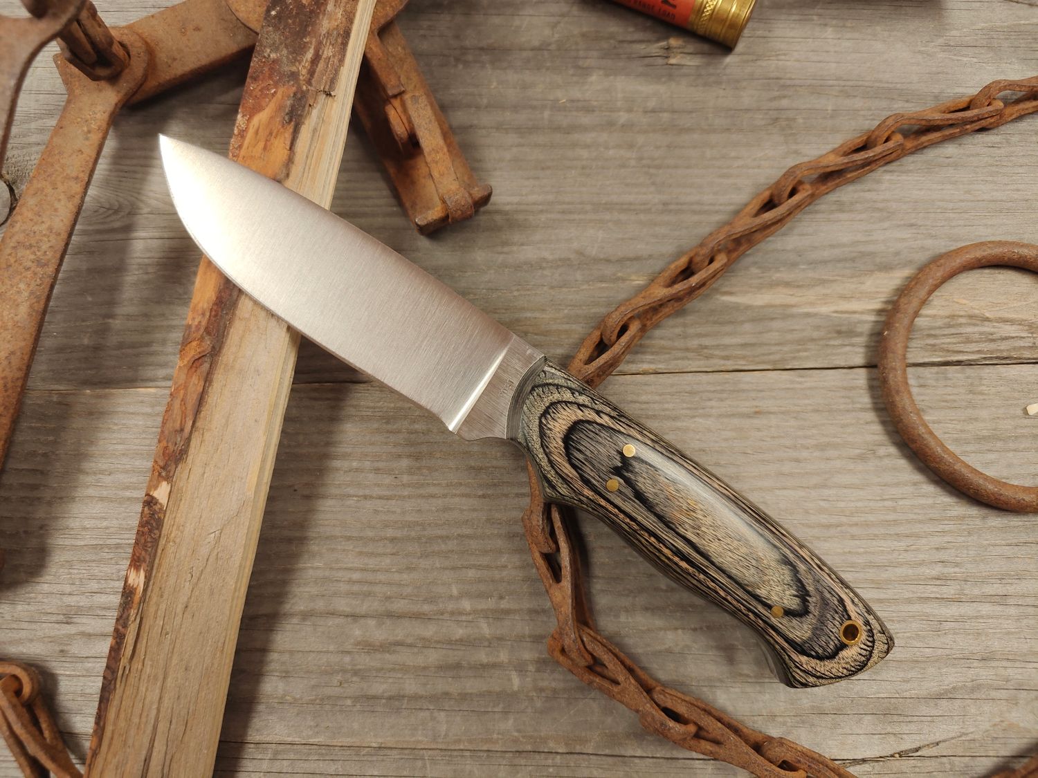 Ron Post Knives Drop Point Skinner 4.5&quot; Fixed Blade / Assorted Dymondwood / Satin CPM-154