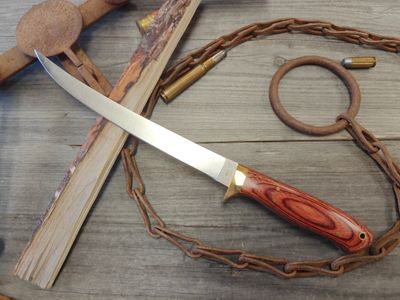 Ron Post Knives Fillet 8 in. / Multicolored Diamond Wood And Brass Guard / Satin 154cm