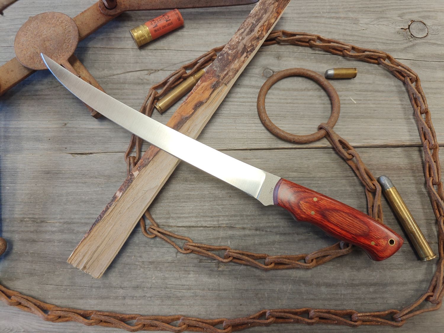 Ron Post Knives Fillet 10 In. / Multicolored Diamond Wood / Satin 154cm