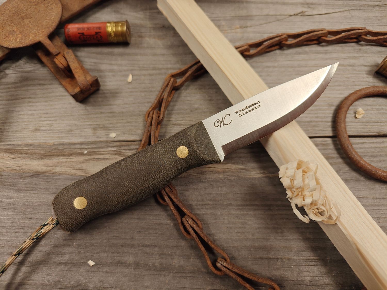 William Collins Woodsman Classic 4&quot; Scandi Ground Fixed Blade / OD Green Canvas Micarta / Satin AEB-L