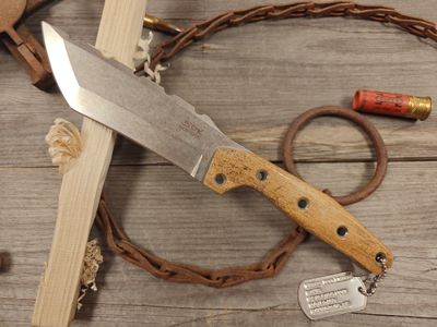 3DK Amuk 6&quot; Fixed Tanto Point, Elmax Blade / Stellar Sea Cow / Leather Sheath