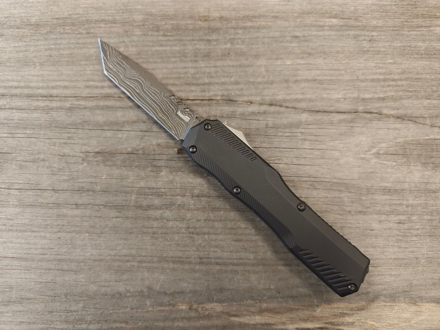 Kershaw Livewire Tanto OTF Auto Blade / Black Aluminum / Damascus