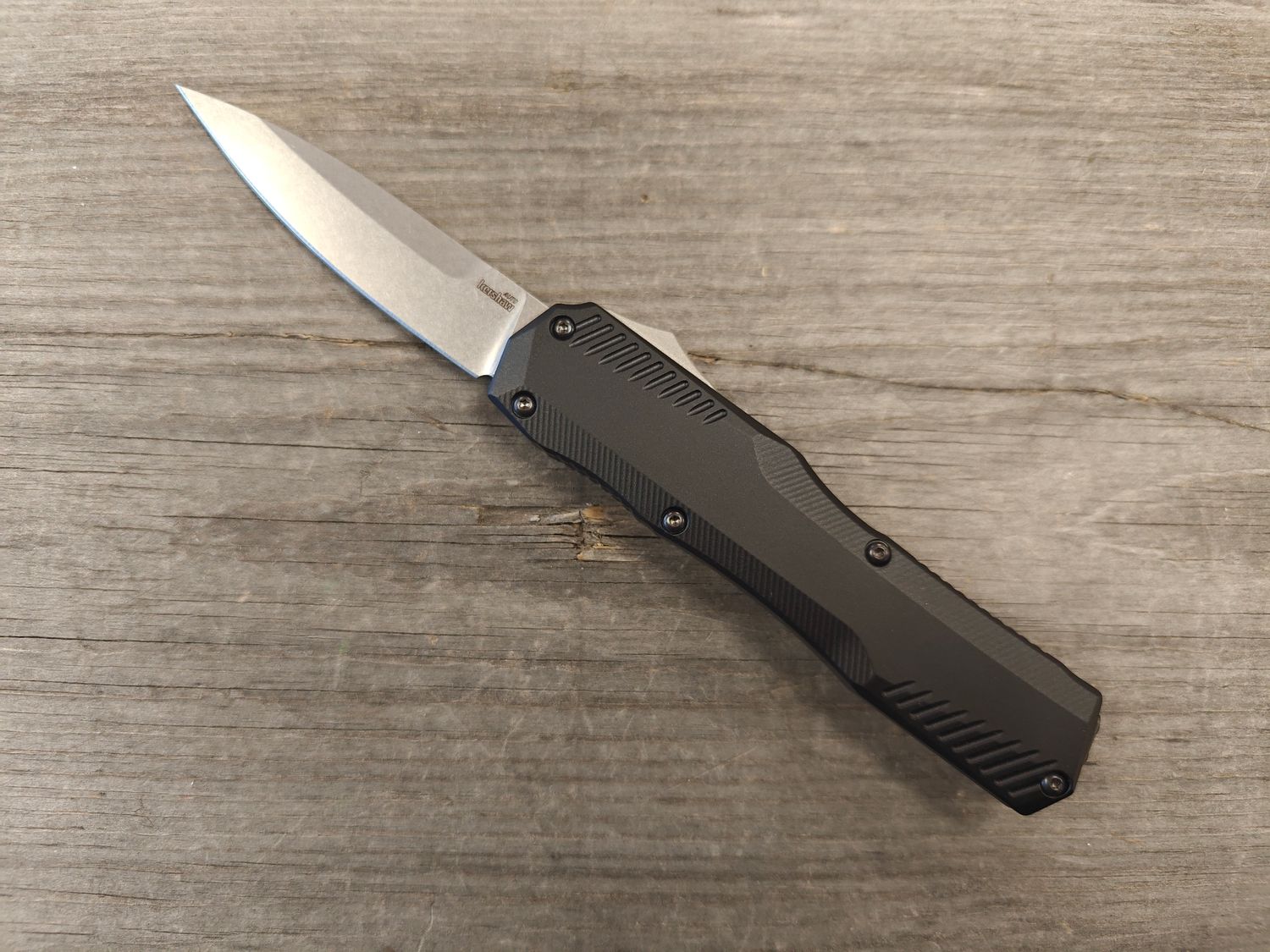 Kershaw Livewire 3.4&quot; OTF Auto Blade / Black Aluminum / Stonewash MagnaCut
