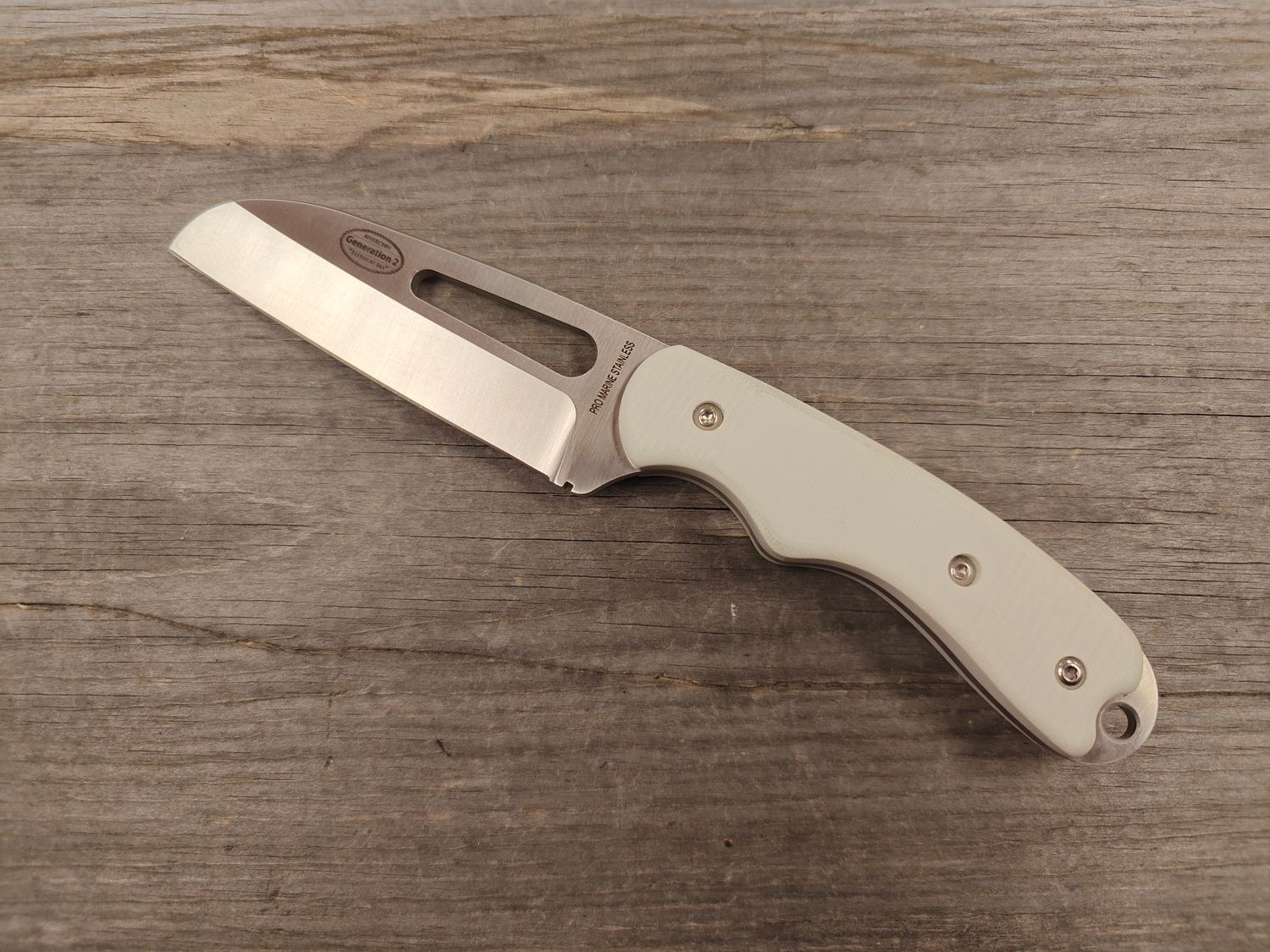 Myerchin Off Shore System 3.88&quot; Fixed Blade / White G10 / Sheepsfoot Stainless w/ Marlin Spike