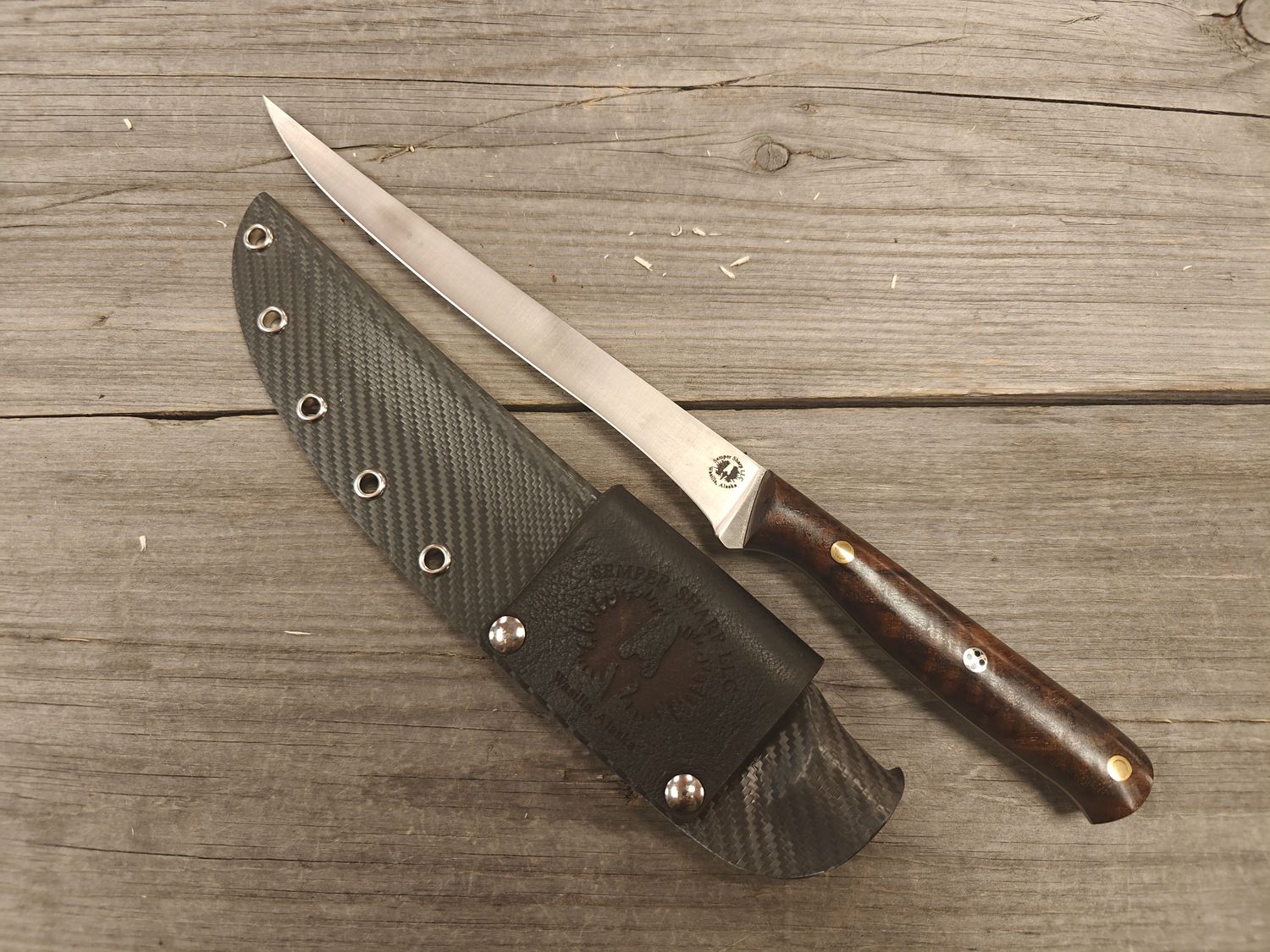 Semper Sharp 8&quot; Fillet / Walnut w/ Center Mosaic Pin / Satin S90v (Pre-Owned)