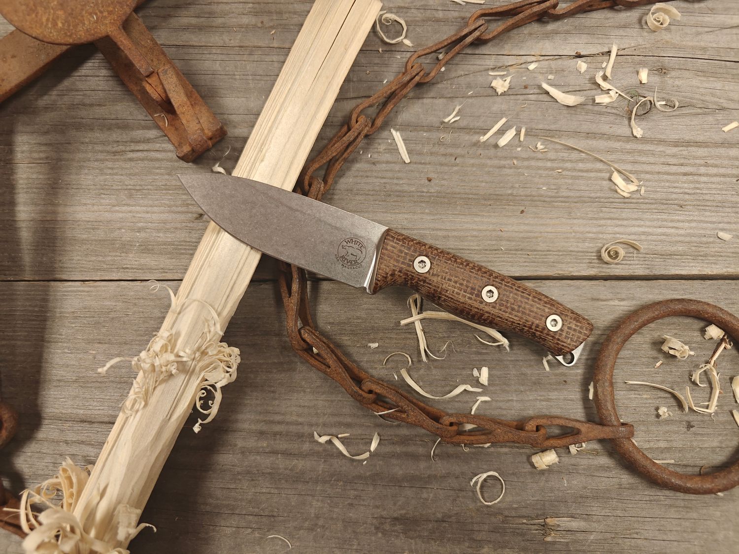 White River Knives Ursus Cub 3.5" Fixed Blade / Natural Burlap Micarta / Stonewash Magnacut
