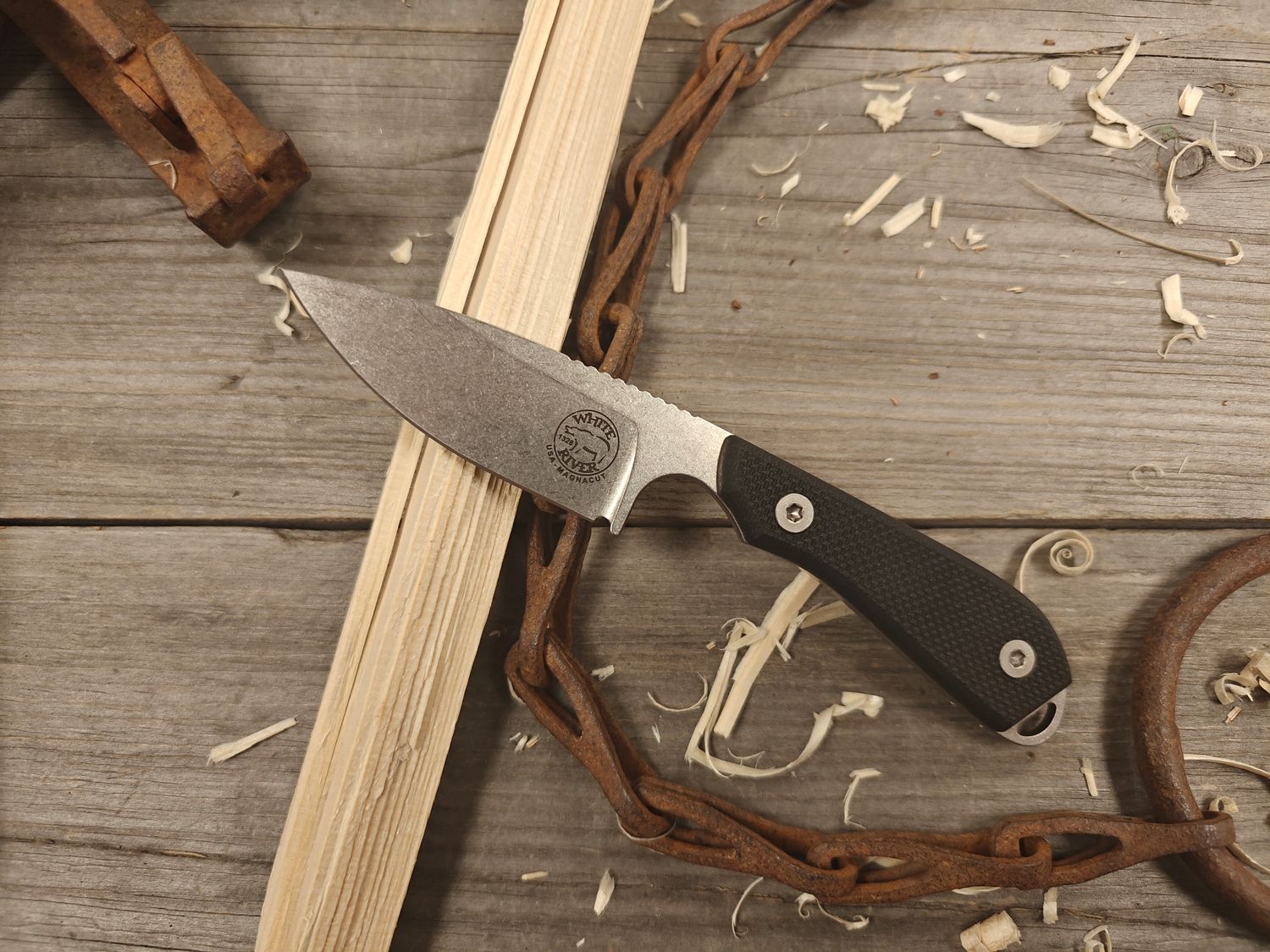 White River Knives Model 1 Pro 3" Fixed Blade Knife / Black Textured G10 / Stonewashed CPM-MagnaCut