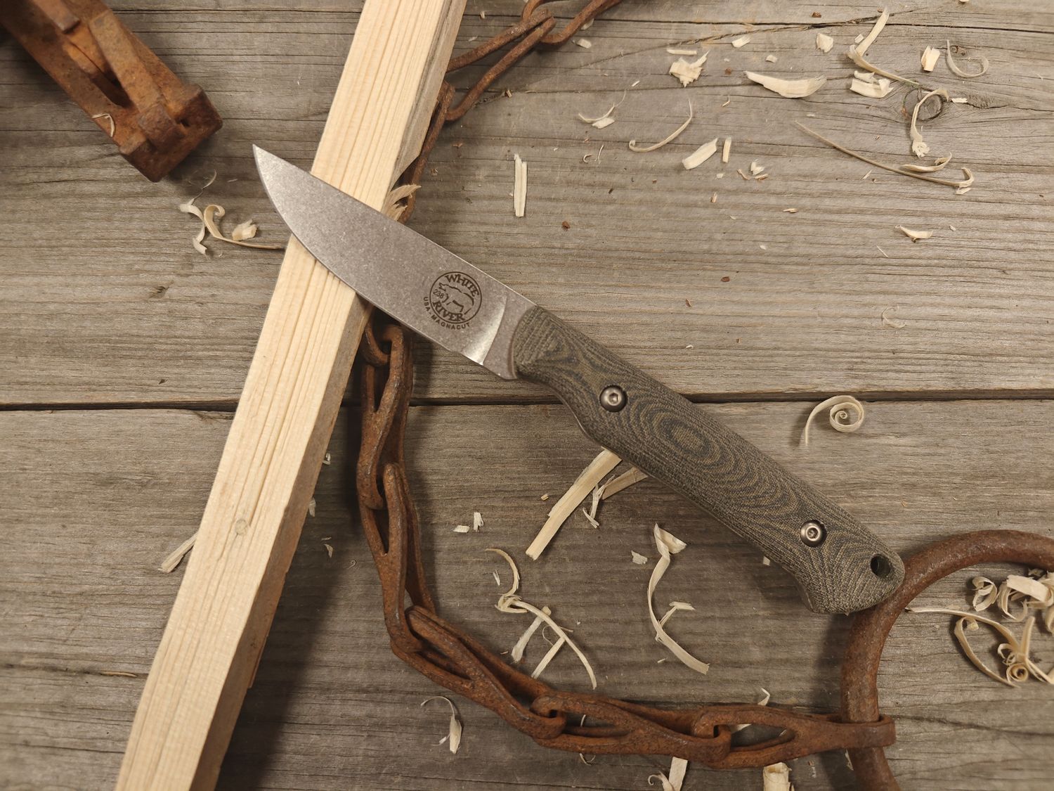 White River Knives Small Game 3" Fixed Blade / Black &amp; OD Green Linen Micarta / Stonewash MagnaCut