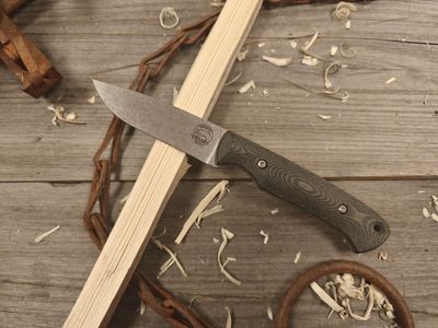 White River Knives Hunter 3.5&quot; Fixed Blade Knife / Black &amp; Olive Drab Linen Micarta / Stonewashed MagnaCut