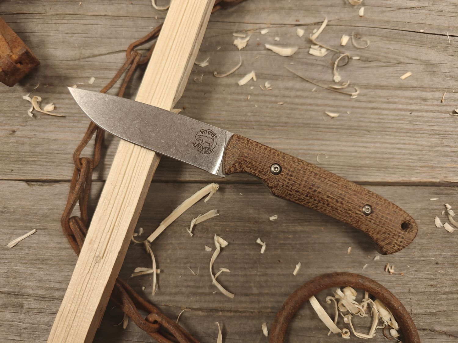 White River Knives Hunter 3.5" Fixed Blade Knife / Natural Burlap Micarta / Stonewashed MagnaCut