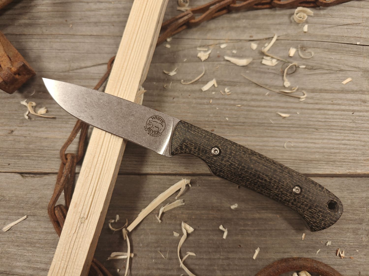 White River Knives Hunter 3.5" Fixed Blade Knife / Black Burlap Micarta / Stonewashed MagnaCut