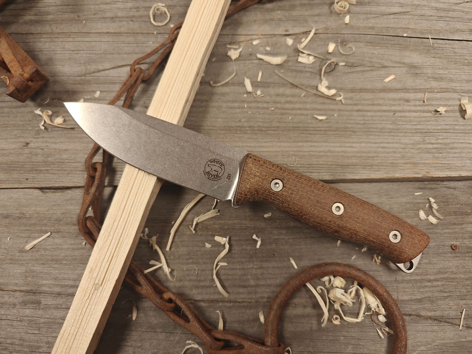White River Knives Ursus 45 4.5" Fixed Blade Knife / Natural Burlap Micarta / Stonewashed MagnaCut