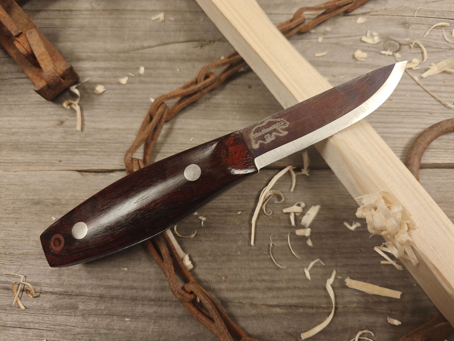 Wood Bear Knives BCNW 3.5” Fixed Blade Puukko / Cocobolo  /  Blued Finish O1