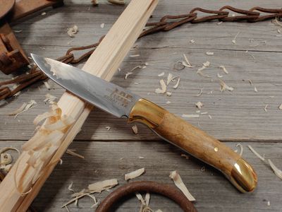 ABE Knives 4&quot; Fixed Blade / Stabilized Alaska Birch Burl / San Mai 80crv2 &amp; 15n20