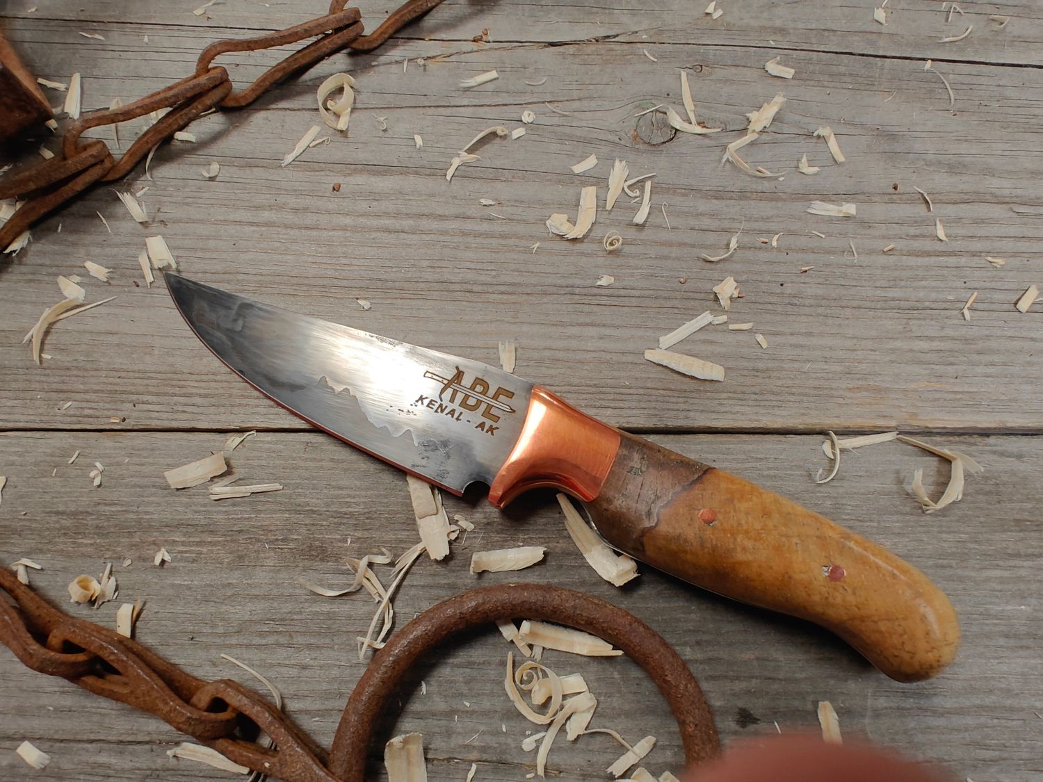 ABE Knives 4" Fixed Blade / Alaskan Birch w/ Copper Bolster / San Mai