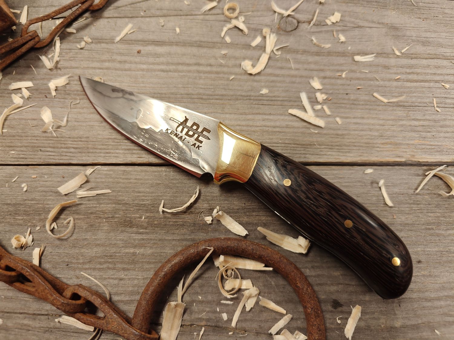 ABE Knives 3.5" Fixed Blade / African Wenge With Brass Bolster / San Mai 80crv2 &amp; 15n20