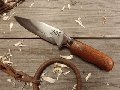 ABE Knives 4.5&quot; Fixed Blade / Padauk With Stainless Steel Bolster / San Mai 80Crv2 &amp; 15n20