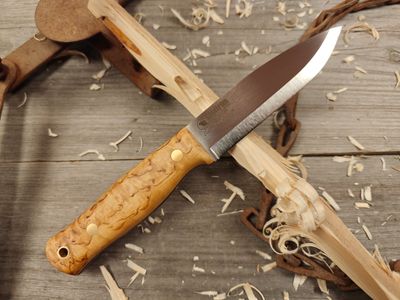 Casstrom Lars Falt 4.5&quot; Bushcraft Fixed Blade With Fire Striker / Curly Birch / Satin Sleipner
