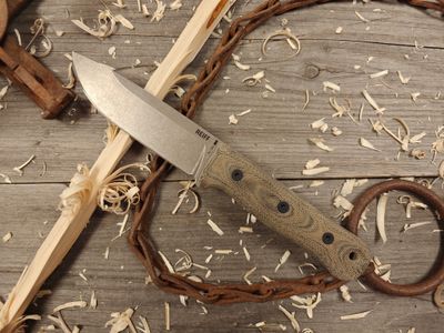 Reiff Knives F5 Saber 5&quot; Fixed Blade / Green &amp; Black Micarta / Stonewash CPM 3V / Leather Sheath
