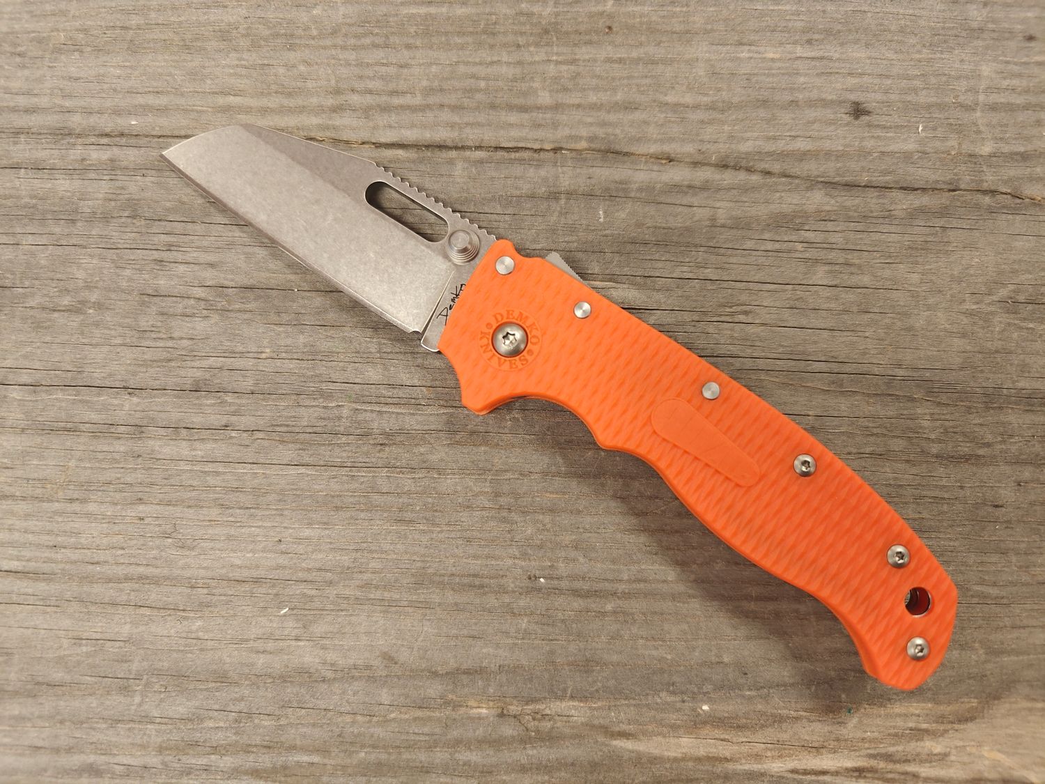 Demko AD20.5 3&quot; Wharncliffe  Shark Lock / Orange Grivory / Stonewash D2