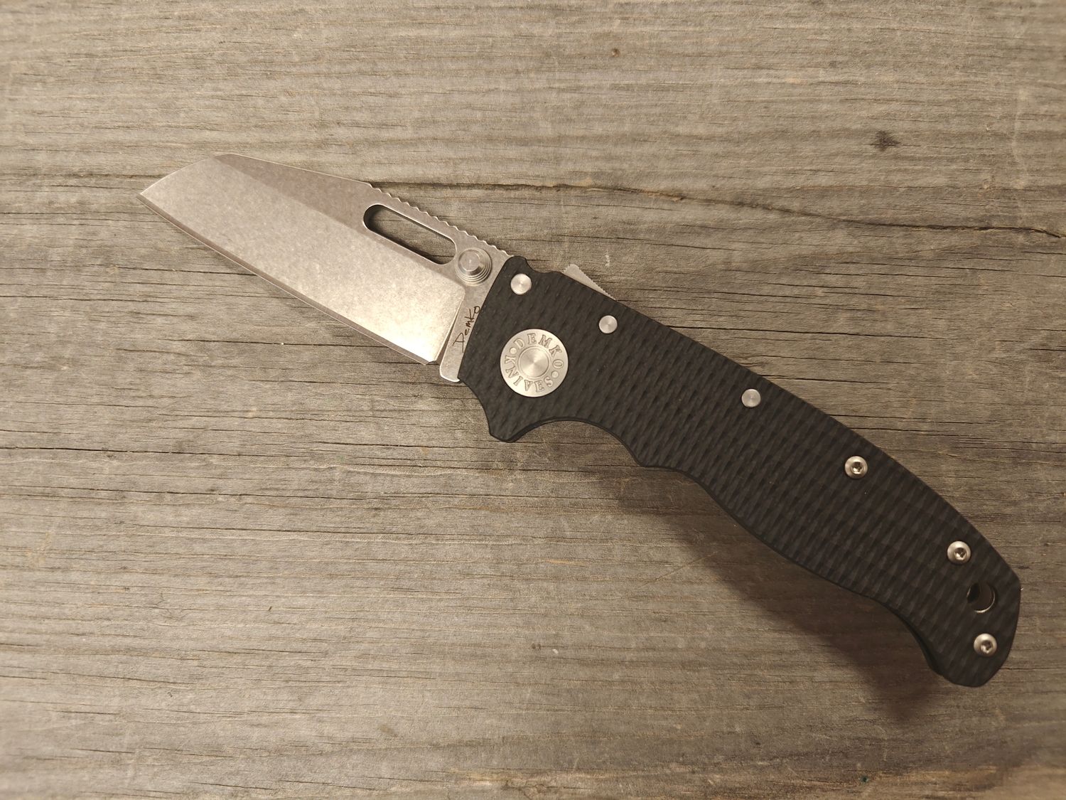 Demko Knives AD20.5 3&quot; Shark Lock Folder / Black G10 / Stonewashed S35VN Wharncliffe