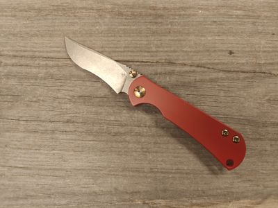 TOOR Knives Chasm 3.25” Recurve Framelock Folder / Ruby Titanium / Stonewashed CPM-154