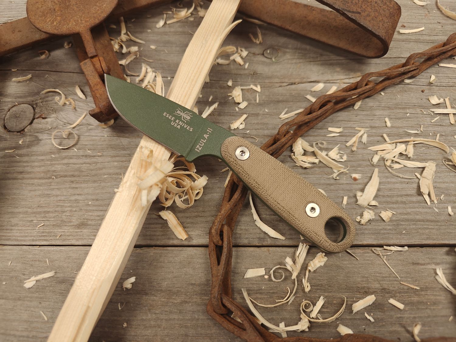 ESEE Knives Izula II 2.63" Fixed Blade / Tan Canvas Micarta / OD Green Powder Coated 1095HC