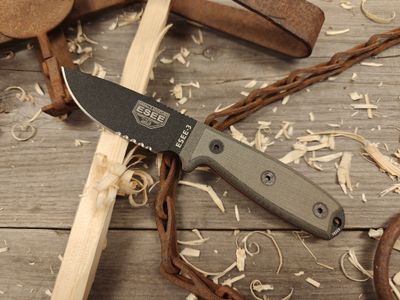 ESEE Knives Model 3 3.5&quot; Partially Serrated Fixed Blade / Grey Micarta With Red Liner / Black 1095