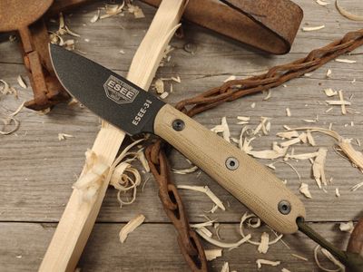 ESEE Knives Model 3 3.625&quot; Fixed Blade / Tan Micarta / Black 1095