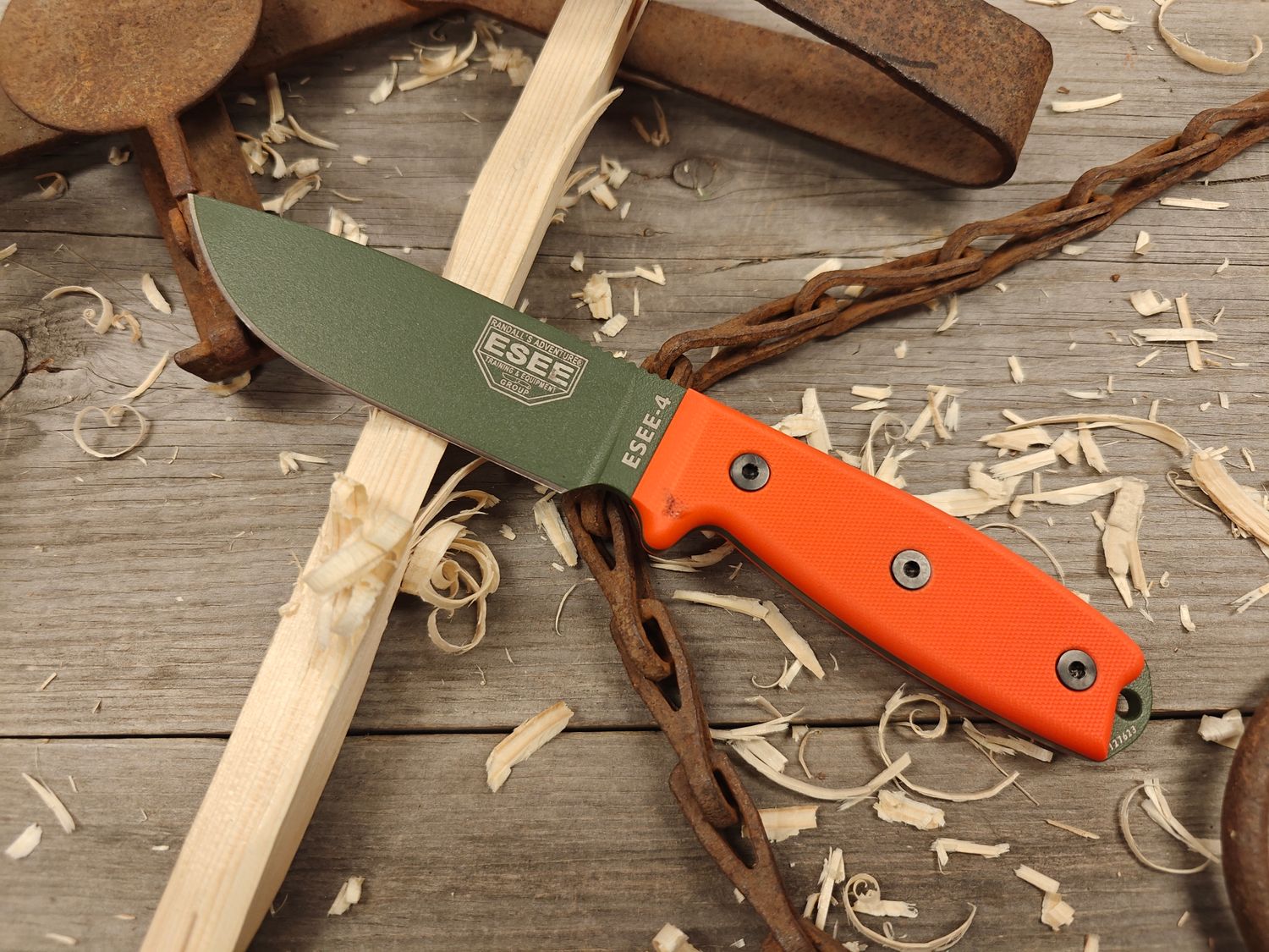 ESEE Knives Model 4 4.5" Fixed Blade Knife / Orange G10 / OD Green 1095