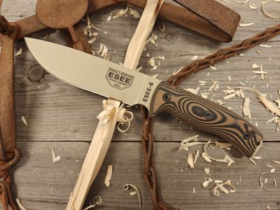 ESEE 5.25&quot; Model 6 Fixed Blade / Black &amp; Coyote G10 / Desert Tan Powder Coat 1095